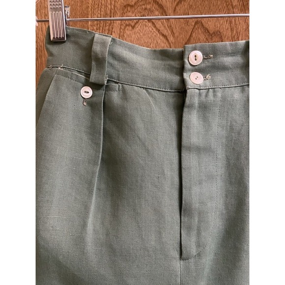 Vintage Ralph Lauren Italian Linen Pencil Skirt Sage Green Button Zip Slit Sz 8 - Picture 2 of 15